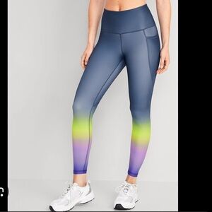 Old Navy Blue Ombre High-Waist Leggings with Neon Accents